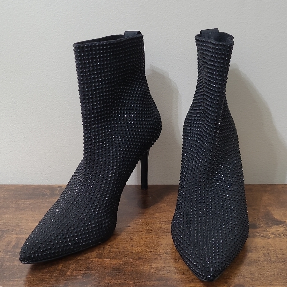 Steven New York Black Rhinestone Heeled Stiletto Boots size 8.5